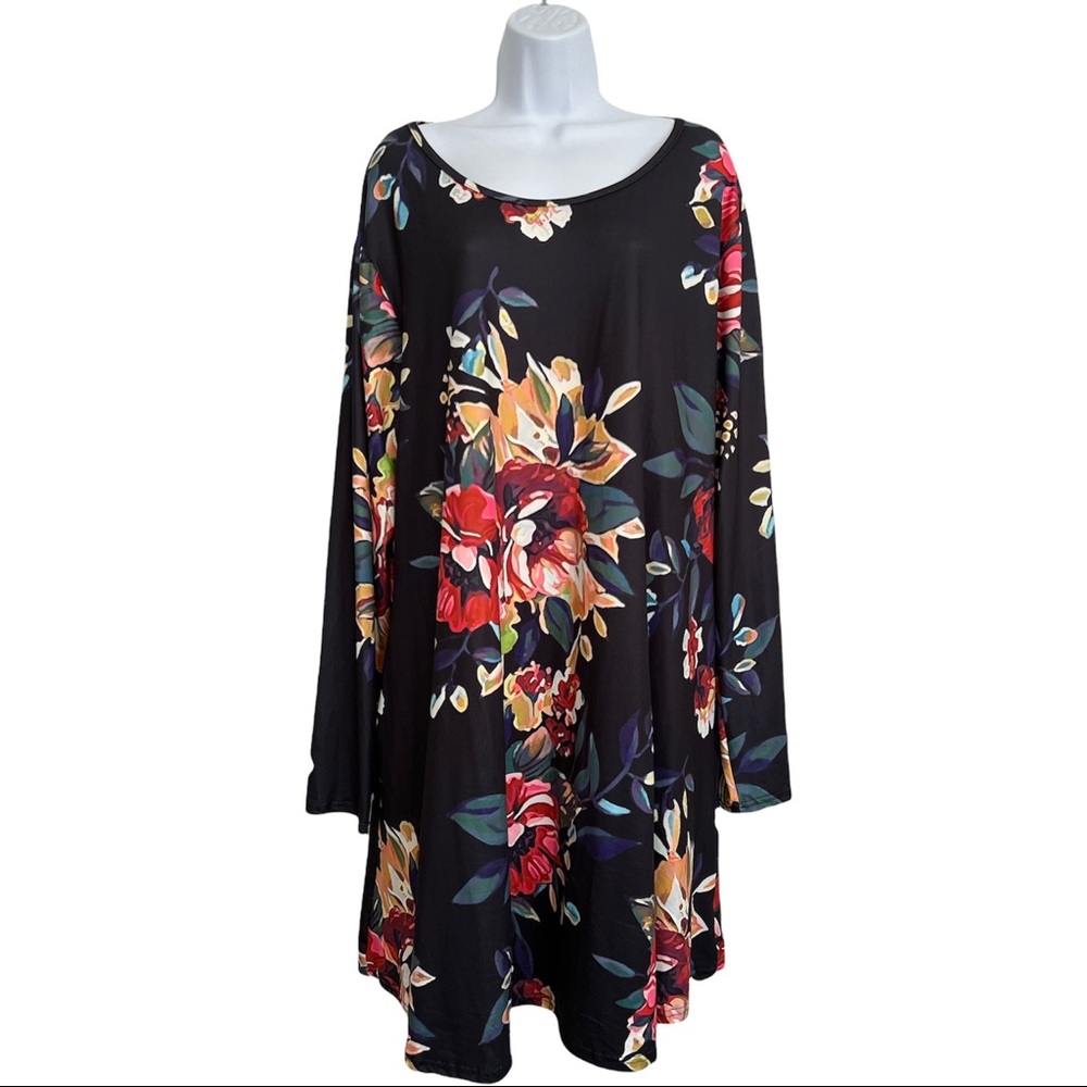 Sherosa Womens Black Floral Polyester Cotton Blend Long Sleeve Dress Size 3XL